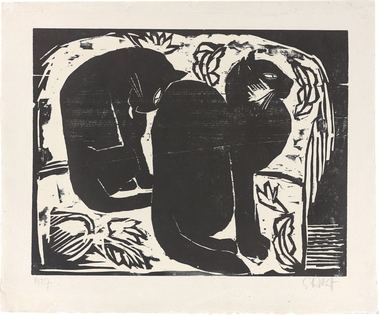 Auf diesem Bild ist das folgende Kunstwerk zu sehen: Karl Schmidt-Rottluff. „Zwei Katzen I“. 1914.