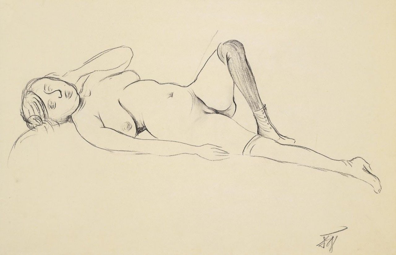 Auf diesem Bild ist das folgende Kunstwerk zu sehen: Otto Dix. „Alma liegend“. 1921.