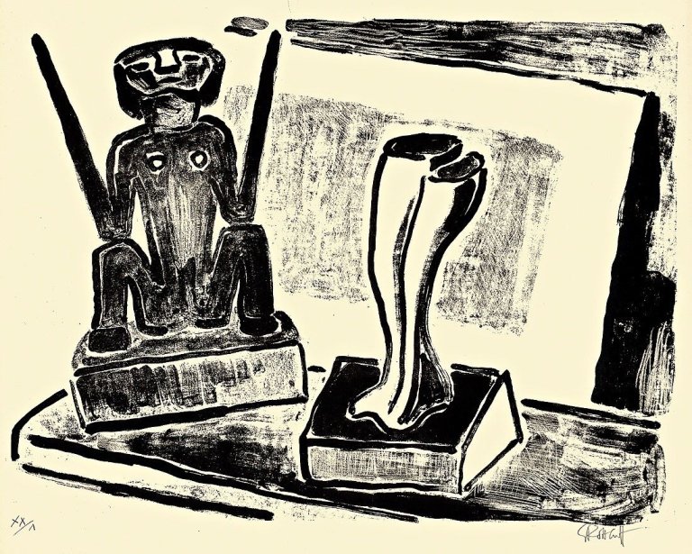 Auf diesem Bild ist das folgende Kunstwerk zu sehen: Karl Schmidt-Rottluff. „Zwei Plastiken“. 1953/54.