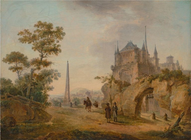 Auf diesem Bild ist das folgende Kunstwerk zu sehen: Hubert Robert. Phantasielandschaft von Ermenonville. 1767.