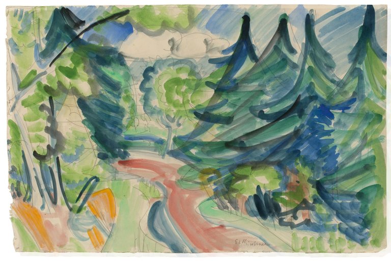 Auf diesem Bild ist das folgende Kunstwerk zu sehen: Ernst Ludwig Kirchner. Waldstraße im Taunus. 1916.