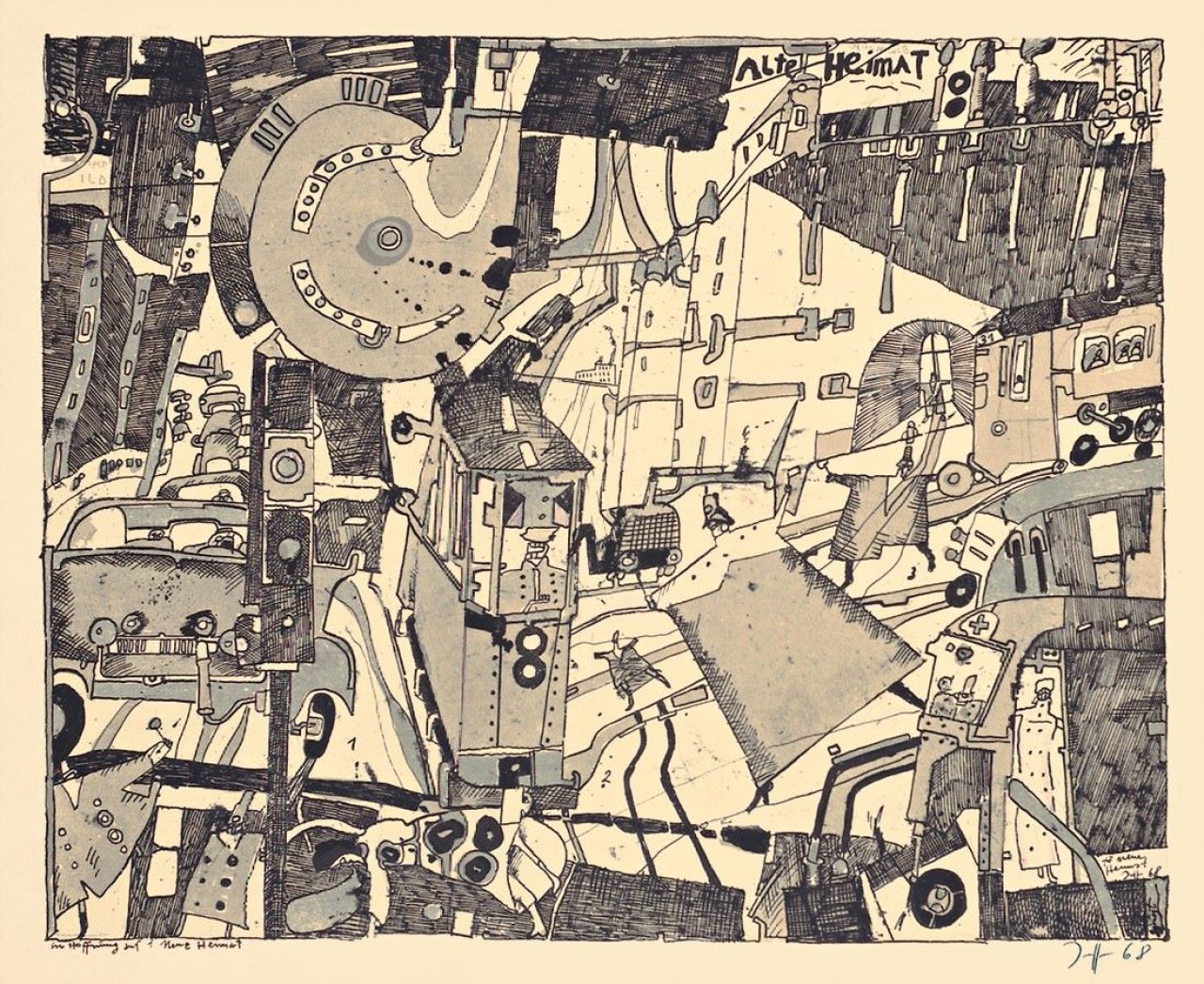 This picture shows the following artwork: Horst Janssen. „In Hoffnung auf 1 Neue Heimat“. 1968.