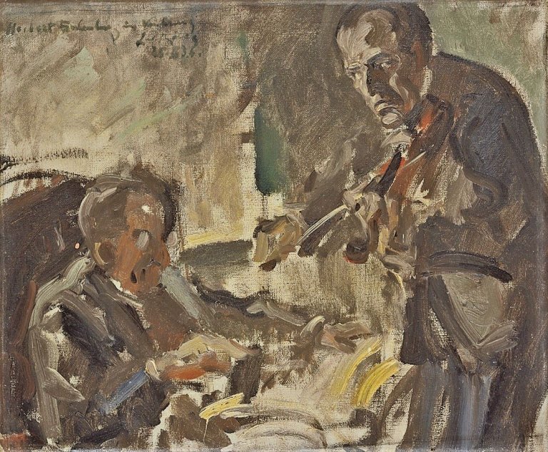 Auf diesem Bild ist das folgende Kunstwerk zu sehen: Leo von König. Huberman spielt Pfitzner vor. 1935/36.