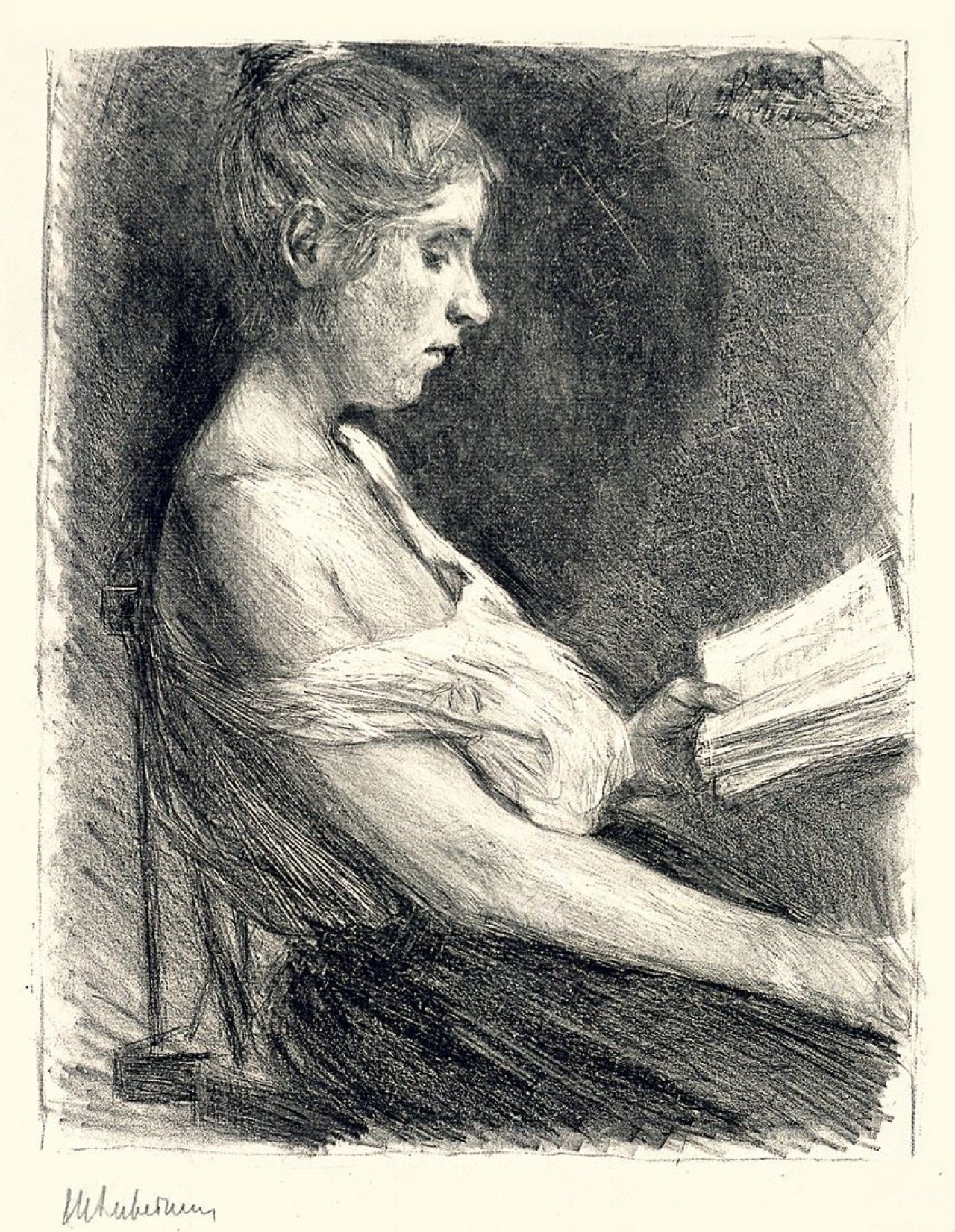 Auf diesem Bild ist das folgende Kunstwerk zu sehen: Max Liebermann. „Lesendes Mädchen“. 1896.