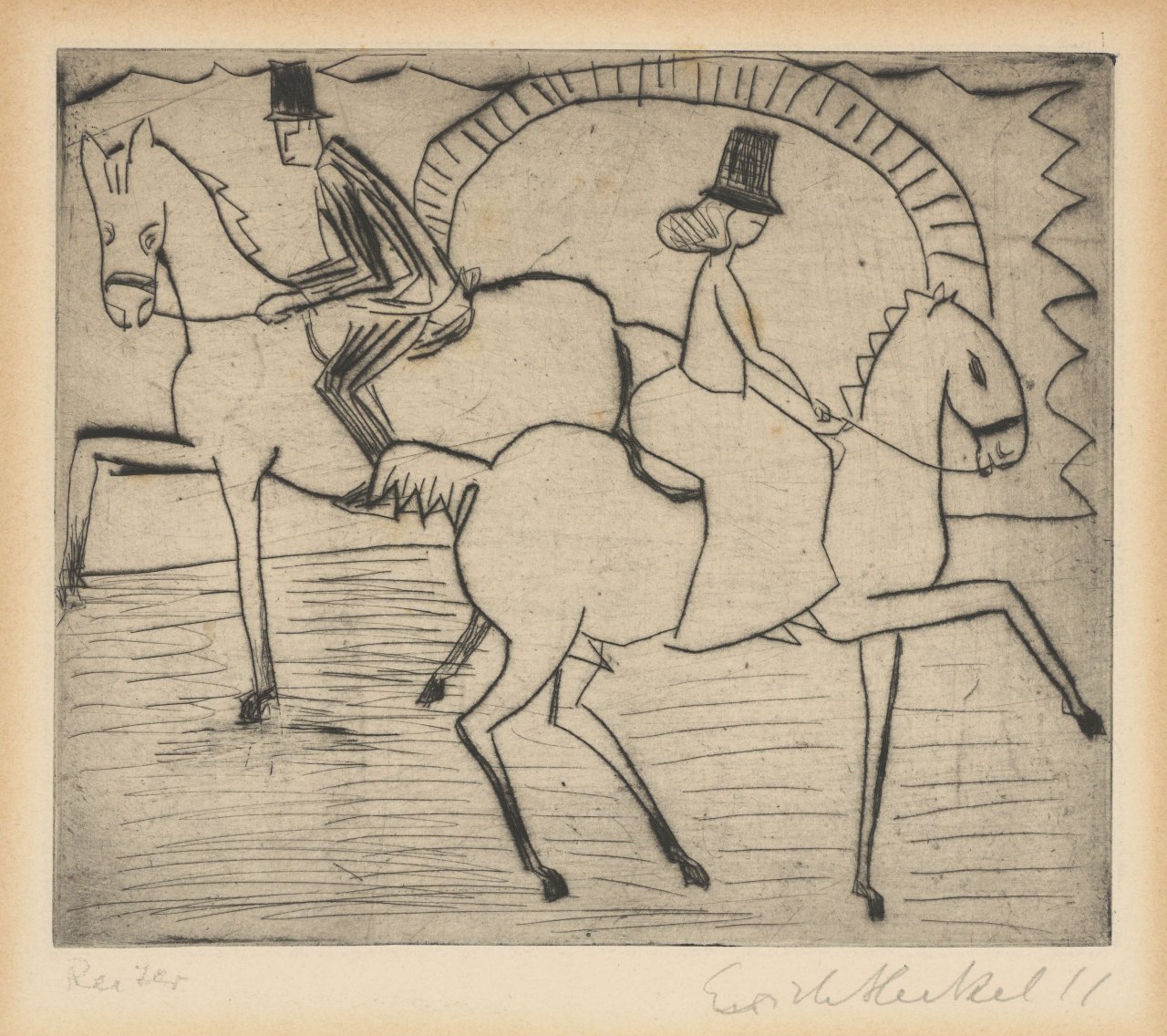 Auf diesem Bild ist das folgende Kunstwerk zu sehen: Erich Heckel. „Reiter“. 1911.