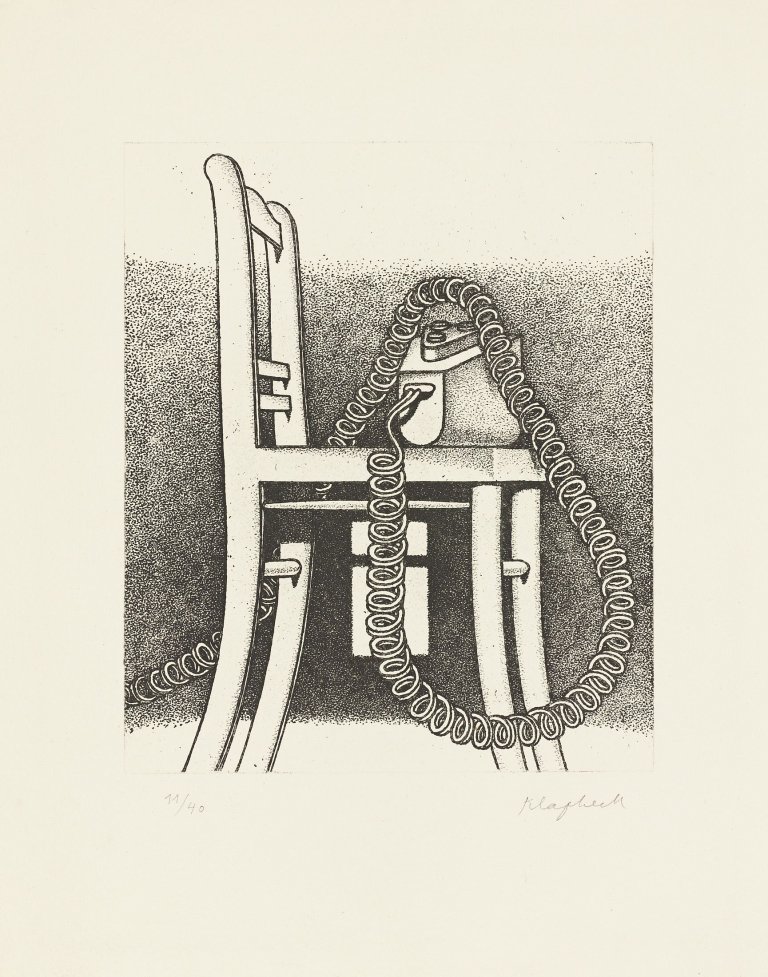 This picture shows the following artwork: Konrad Klapheck. „Der Pascha“ („Elektrorasierer auf Stuhl“). 1976.