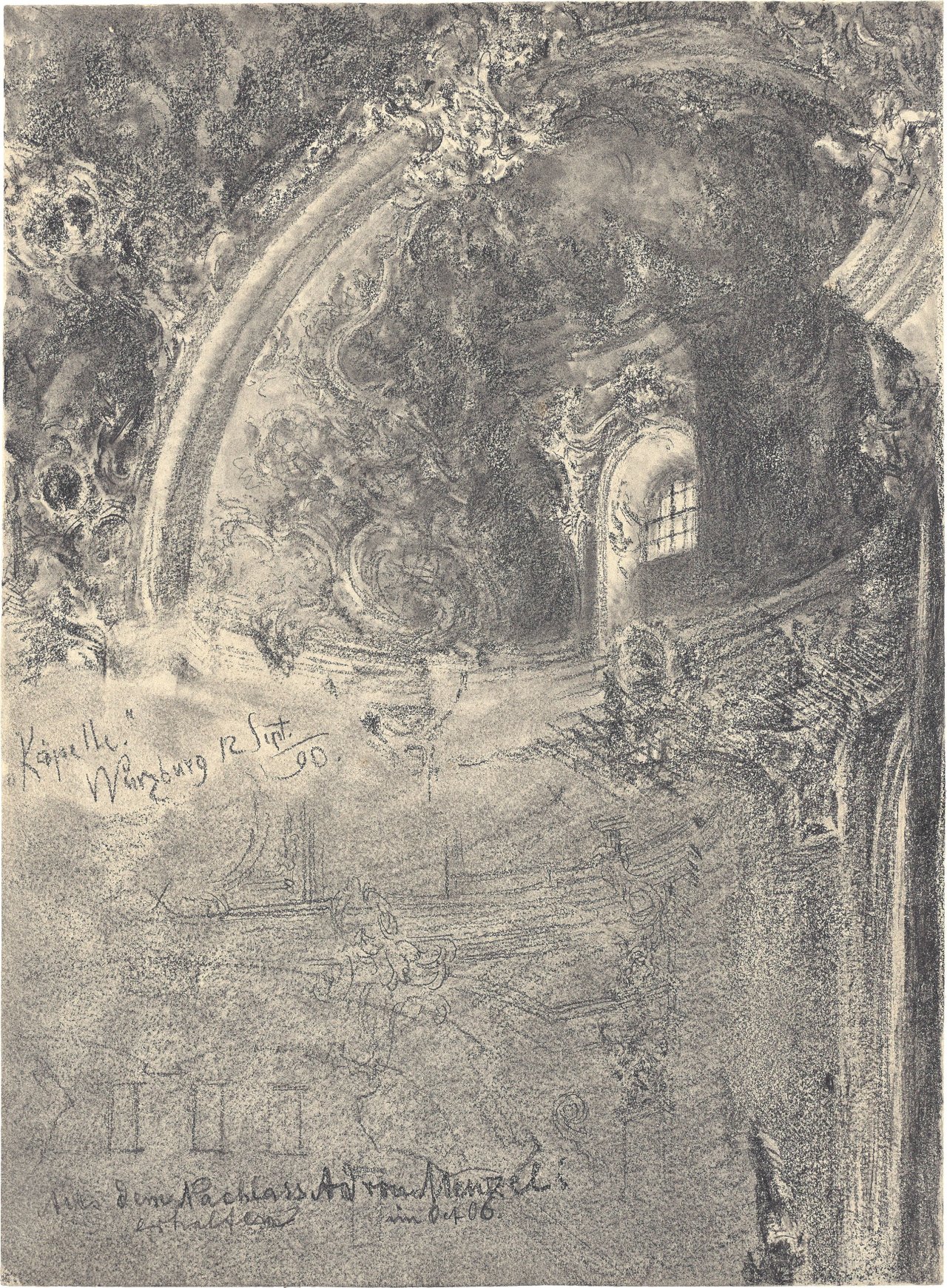 This picture shows the following artwork: Adolph Menzel. Innenansicht des ”Käppele” in Würzburg. 1890.