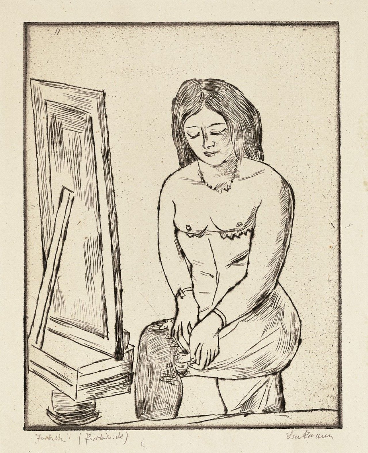 Auf diesem Bild ist das folgende Kunstwerk zu sehen: Max Beckmann. „Toilette (Vor dem Spiegel)“. 1923.