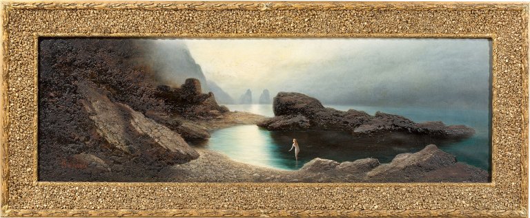 Auf diesem Bild ist das folgende Kunstwerk zu sehen: Karl Wilhelm Diefenbach. Nächtliches Bad bei den Faraglioni. 1907.