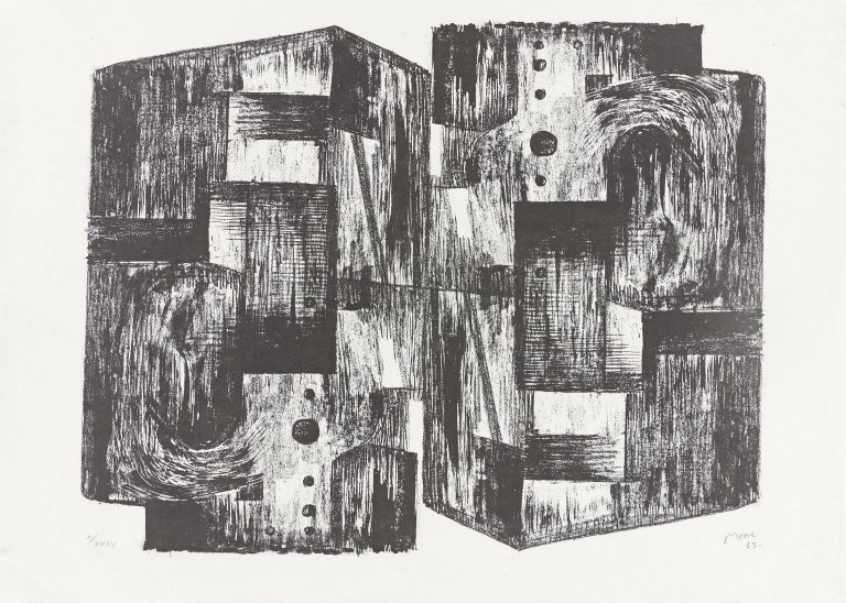 Auf diesem Bild ist das folgende Kunstwerk zu sehen: Henry Moore. "Square Forms". 1963.
