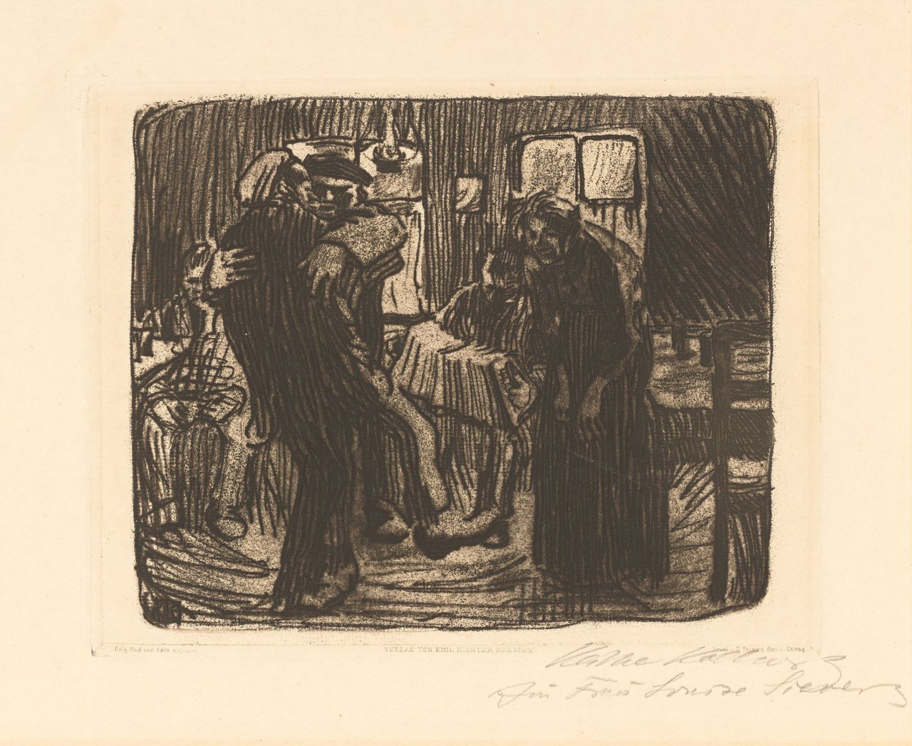 Auf diesem Bild ist das folgende Kunstwerk zu sehen: Käthe Kollwitz. „Hamburger Kneipe“. 1901/1921.