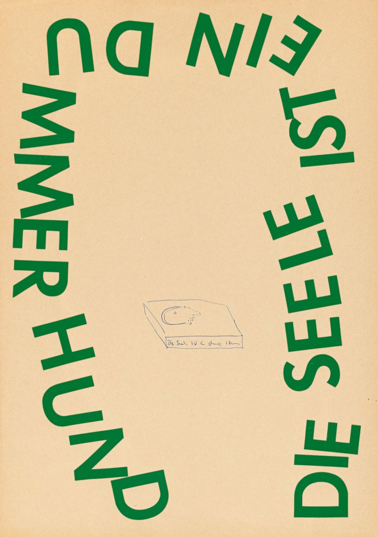 Auf diesem Bild ist das folgende Kunstwerk zu sehen: Rosemarie Trockel. „Die Seele ist ein dummer Hund“.