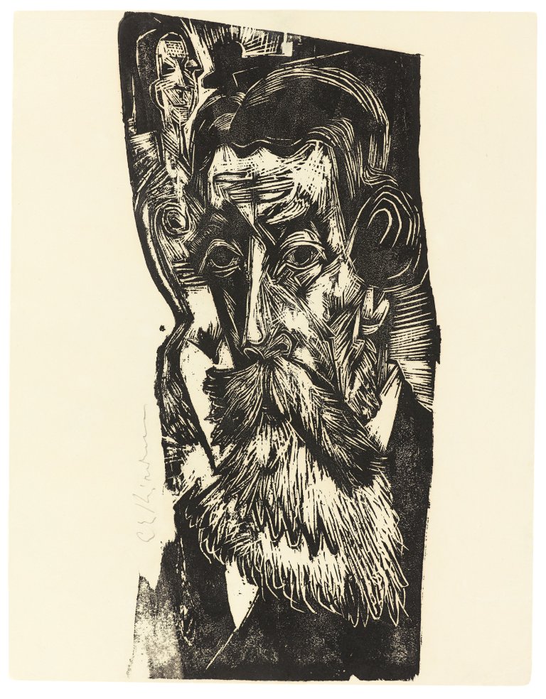 Auf diesem Bild ist das folgende Kunstwerk zu sehen: Ernst Ludwig Kirchner. „Kopf Ludwig Schames“. 1918.