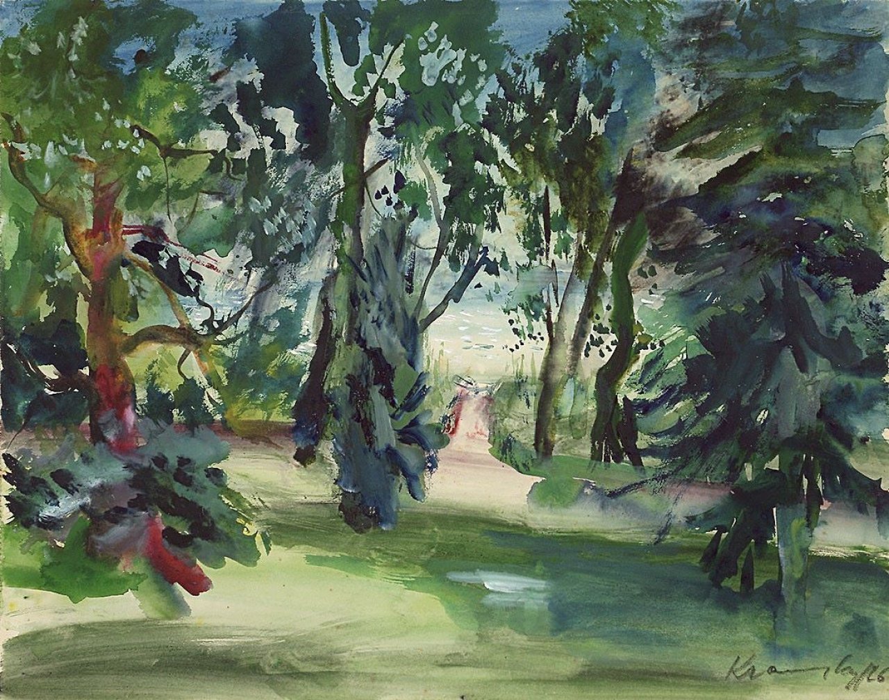 Auf diesem Bild ist das folgende Kunstwerk zu sehen: Bruno Krauskopf. Parklandschaft. 1926.
