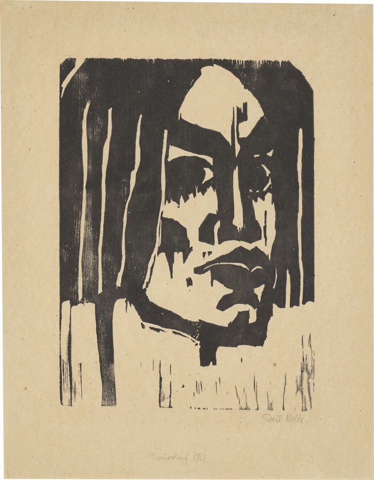 Auf diesem Bild ist das folgende Kunstwerk zu sehen: Emil Nolde. „Frauenkopf III“. 1912.