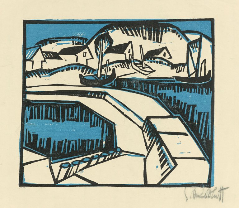 Auf diesem Bild ist das folgende Kunstwerk zu sehen: Karl Schmidt-Rottluff. „Dünen und Mole“. 1917.