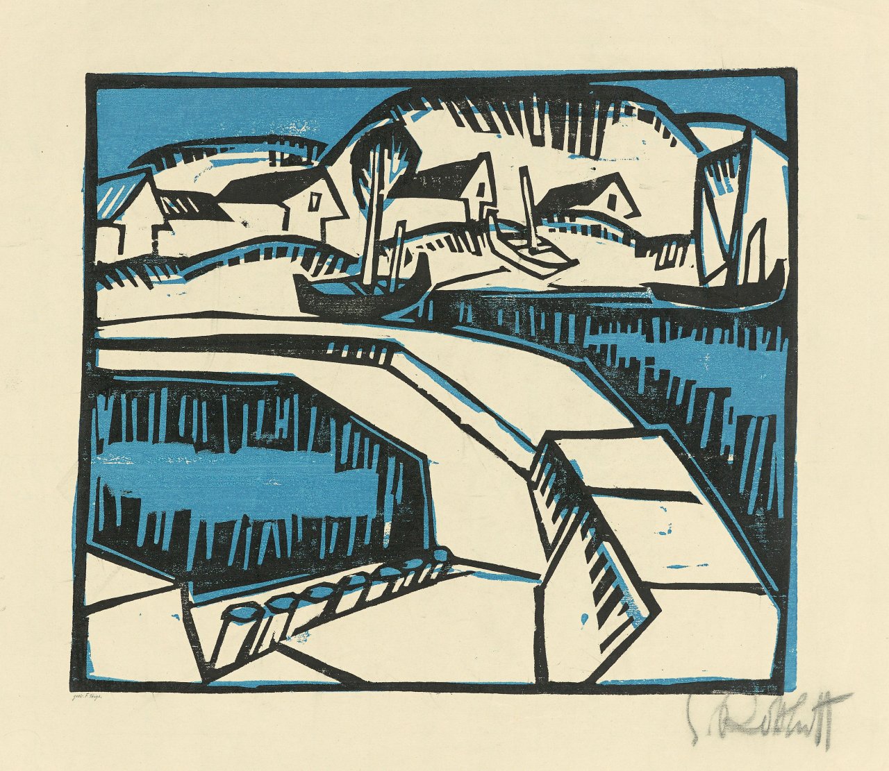 Auf diesem Bild ist das folgende Kunstwerk zu sehen: Karl Schmidt-Rottluff. „Dünen und Mole“. 1917.