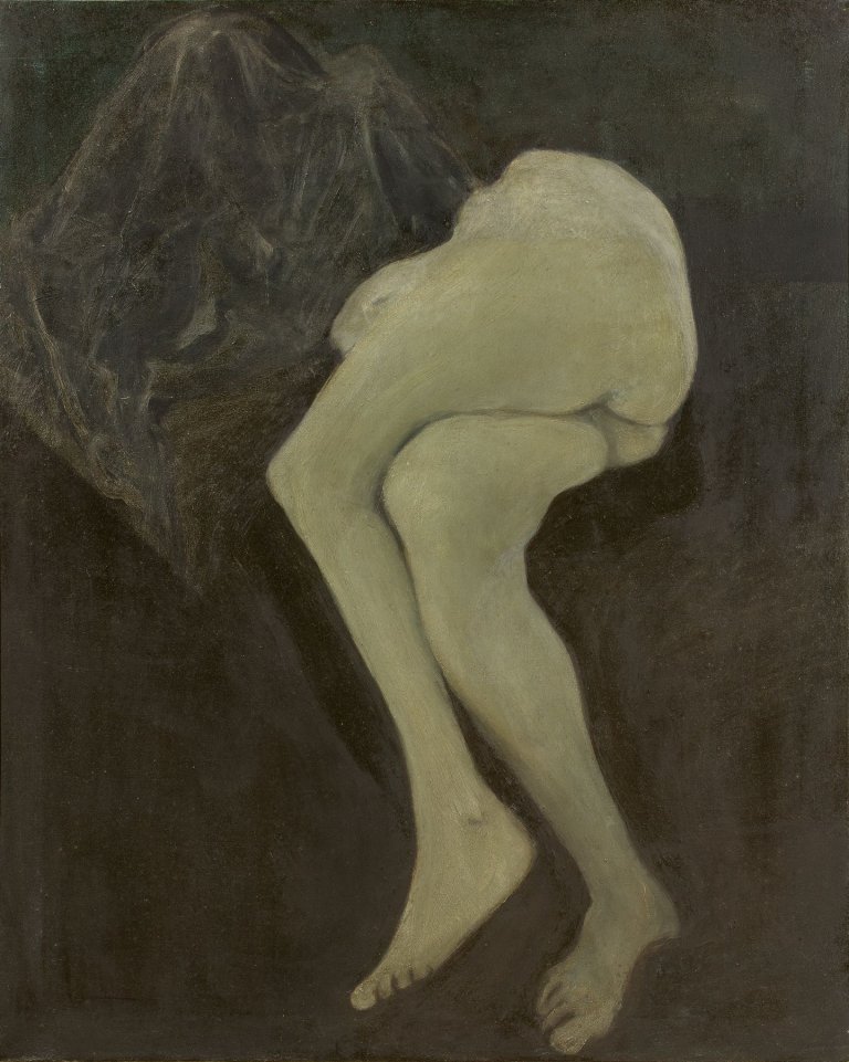 Auf diesem Bild ist das folgende Kunstwerk zu sehen: Johannes Grützke. Frau mit verhülltem Haupt. 1965.