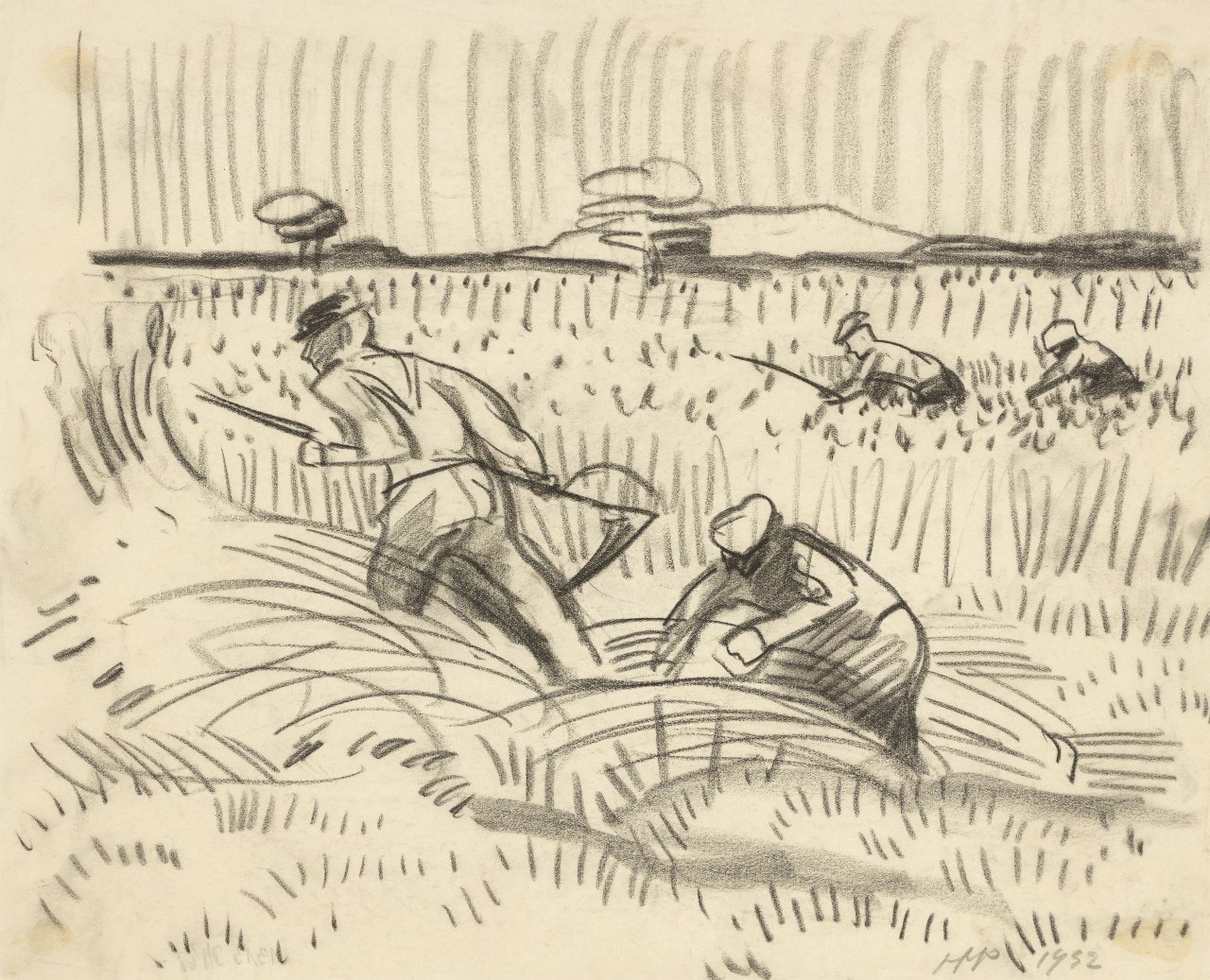 Auf diesem Bild ist das folgende Kunstwerk zu sehen: Max Pechstein. Bei der Kornernte. 1932.