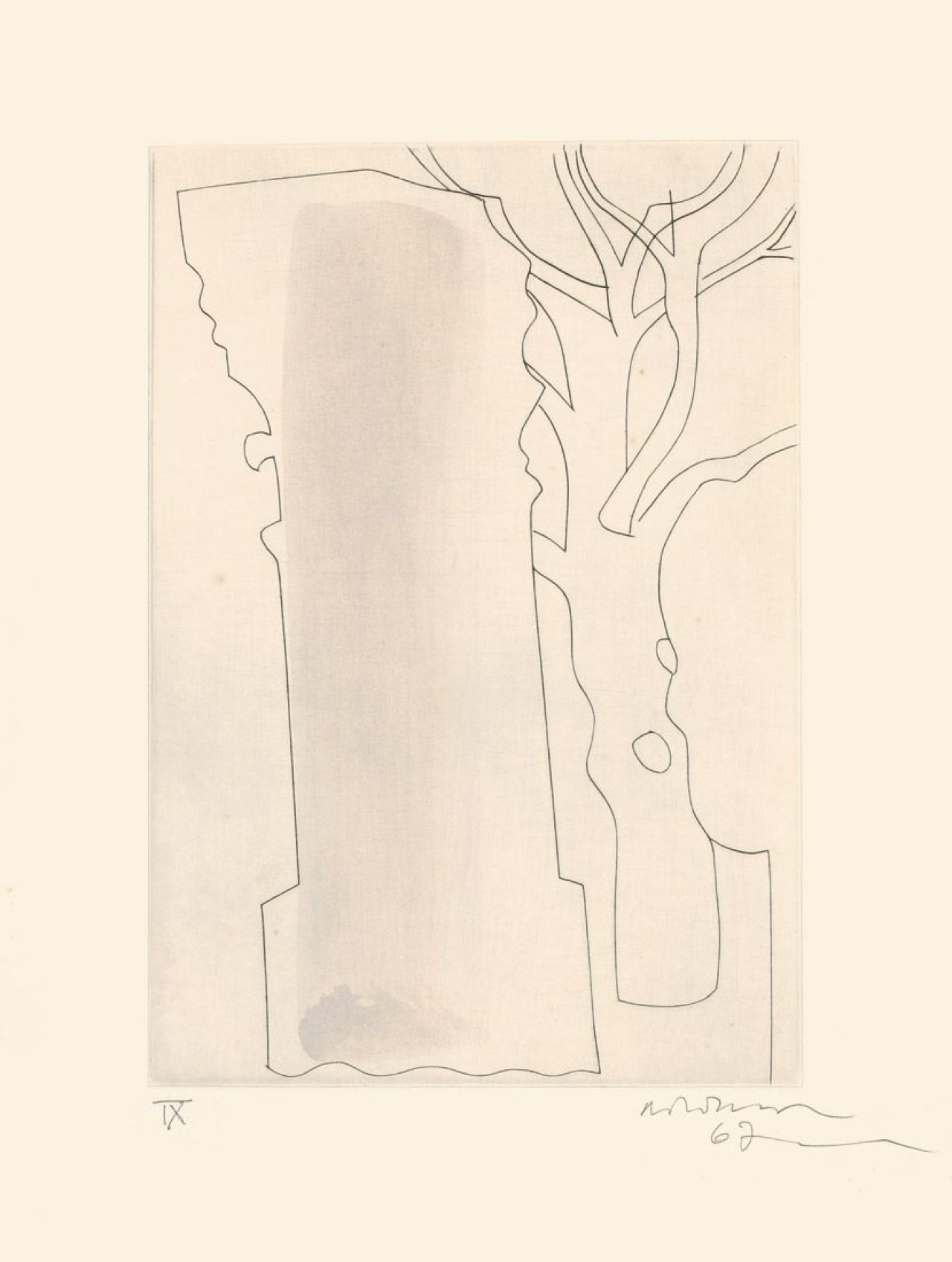 Auf diesem Bild ist das folgende Kunstwerk zu sehen: Ben Nicholson. „Column and Tree“. 1967.