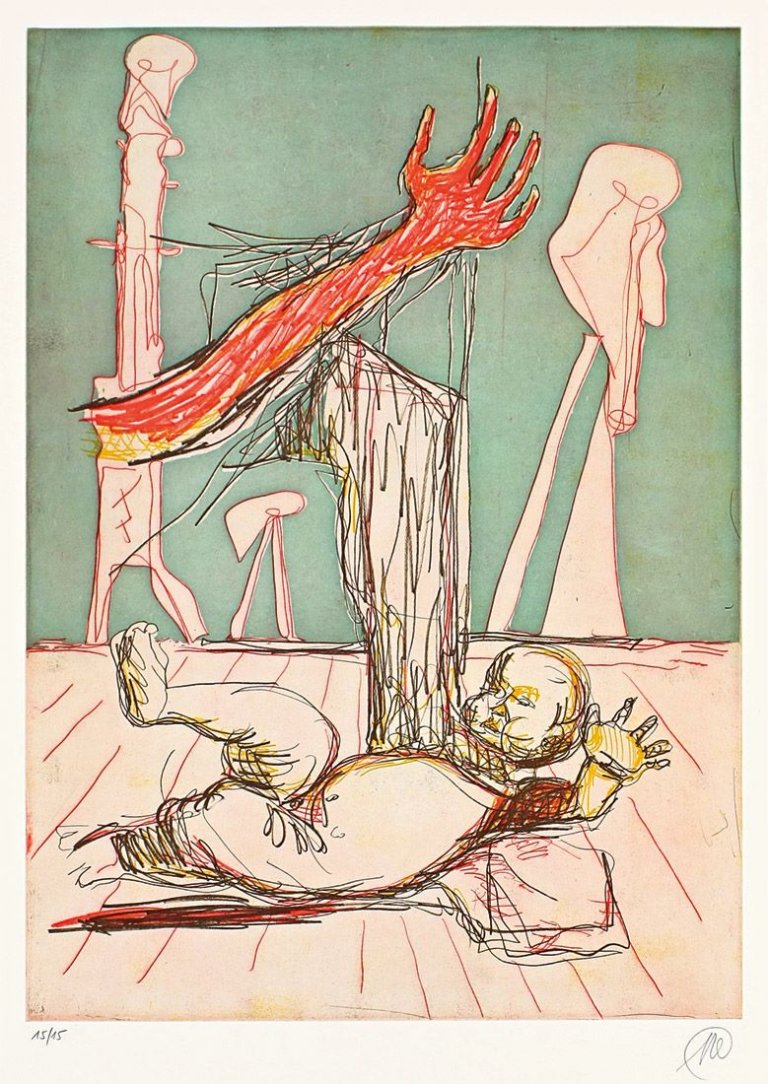 Auf diesem Bild ist das folgende Kunstwerk zu sehen: Markus Lüpertz. „Nach Poussin: Der Kindermord“. 1989.