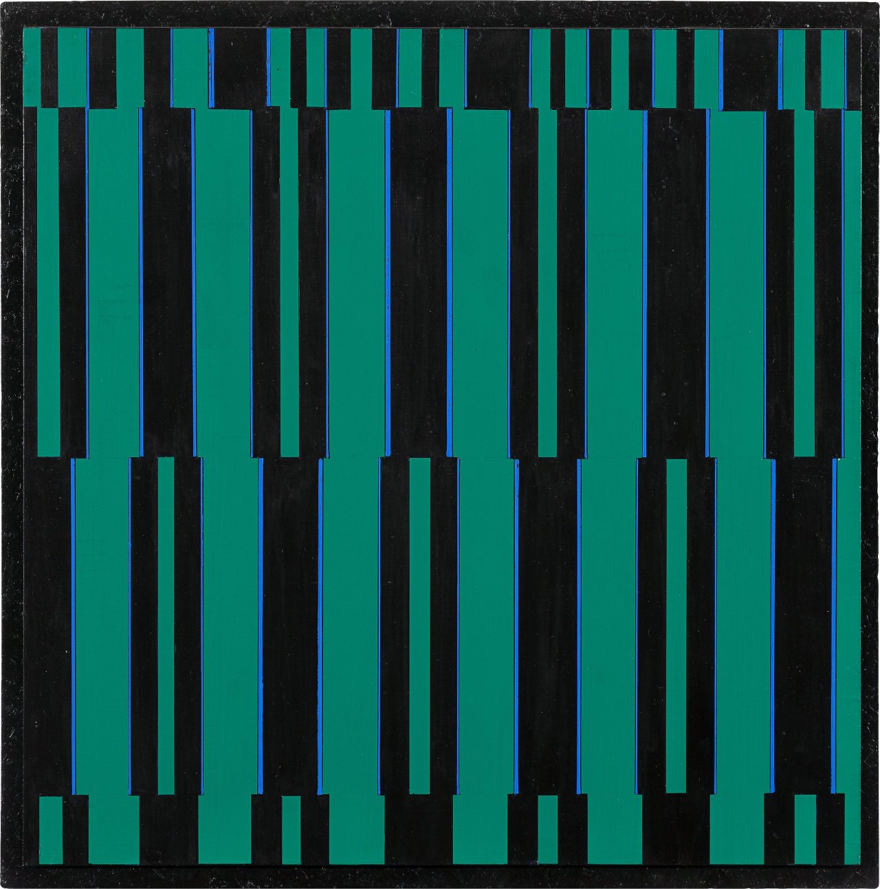 Auf diesem Bild ist das folgende Kunstwerk zu sehen: Günter Fruhtrunk. „GESTAUTES GRÜN, ET. II“. 1965.
