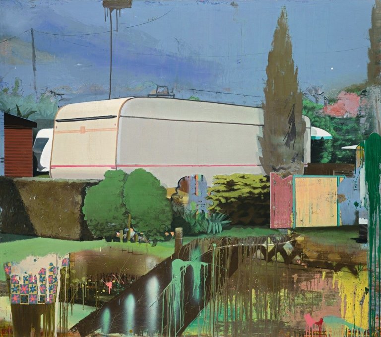 Auf diesem Bild ist das folgende Kunstwerk zu sehen: Matthias Weischer. Wohnwagen. 2001.