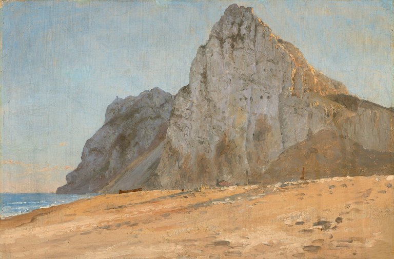 Auf diesem Bild ist das folgende Kunstwerk zu sehen:  Dänisch, um 1850. Der Felsen von Gibraltar.