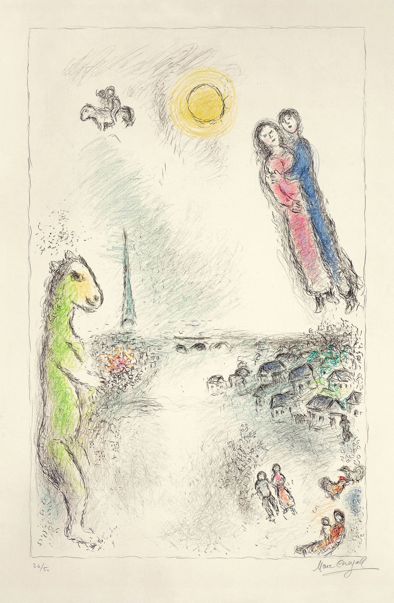 Auf diesem Bild ist das folgende Kunstwerk zu sehen: Marc Chagall. „Les deux rives“. 1980.