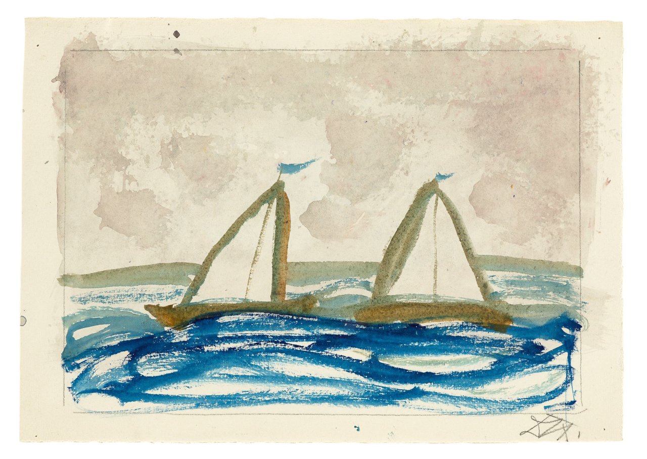 Auf diesem Bild ist das folgende Kunstwerk zu sehen: Otto Dix. Zwei Segelboote. 1950er Jahre.