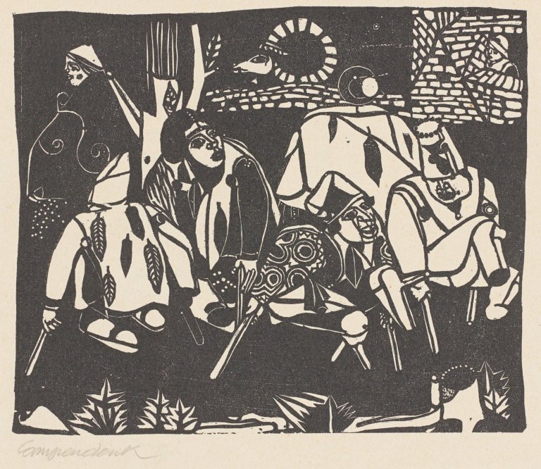 Auf diesem Bild ist das folgende Kunstwerk zu sehen: Heinrich Campendonk. „Der Bettler (nach Breughel)“. 1922.