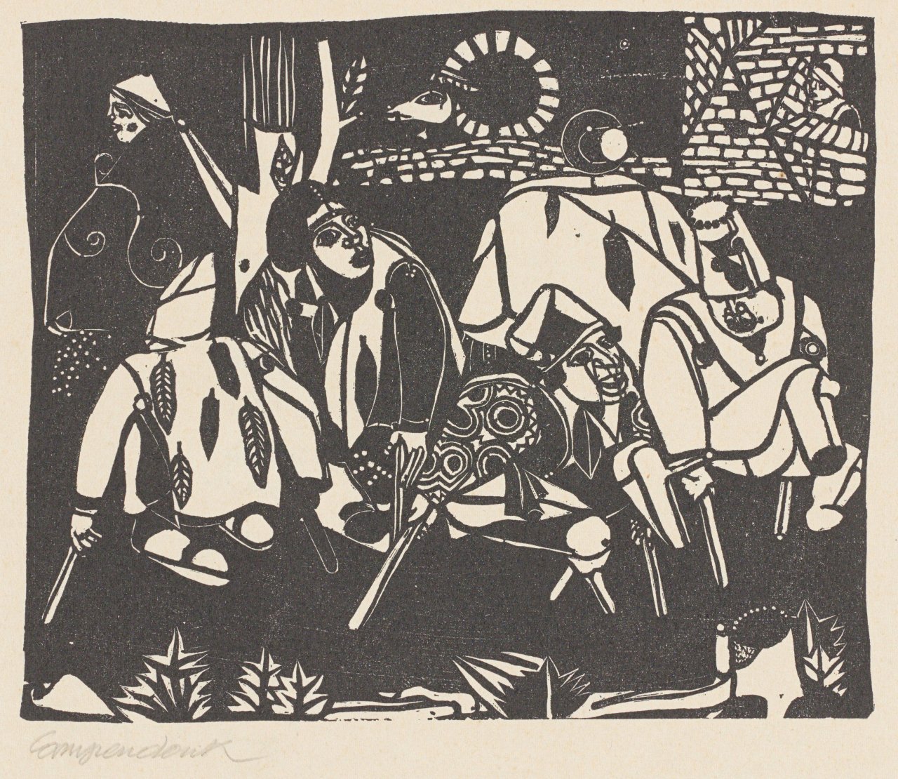 Auf diesem Bild ist das folgende Kunstwerk zu sehen: Heinrich Campendonk. „Der Bettler (nach Breughel)“. 1922.