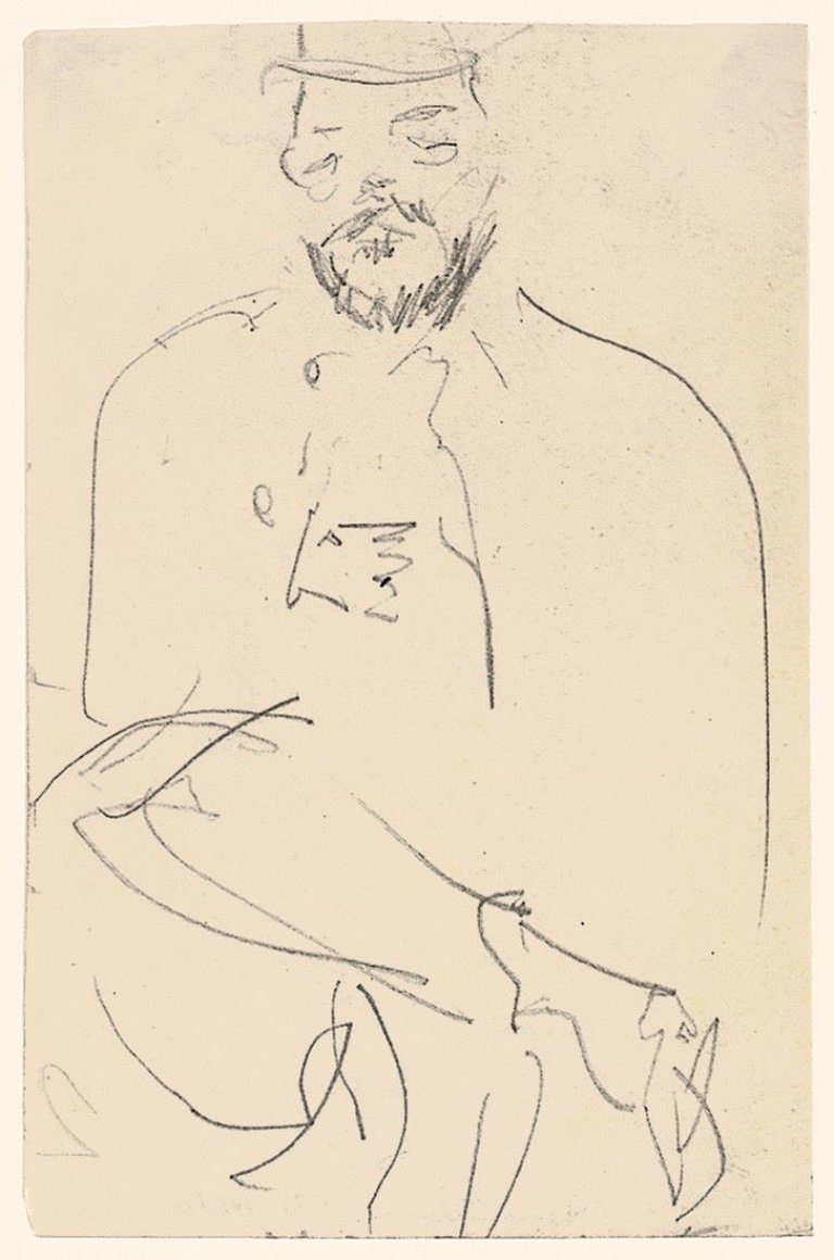 Auf diesem Bild ist das folgende Kunstwerk zu sehen: Ernst Ludwig Kirchner. Schmidt-Rottluff, sitzend. Um 1909.