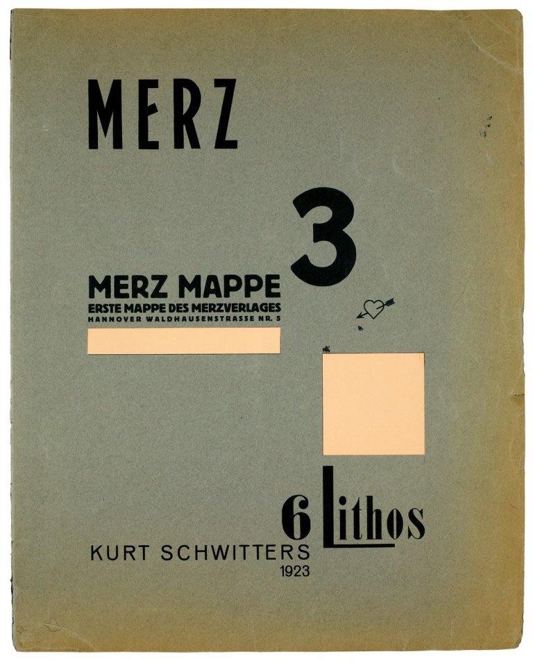 Auf diesem Bild ist das folgende Kunstwerk zu sehen: Kurt Schwitters. „Merz 3 Merz Mappe. Erste Mappe des Merz Verlages“. 1923.
