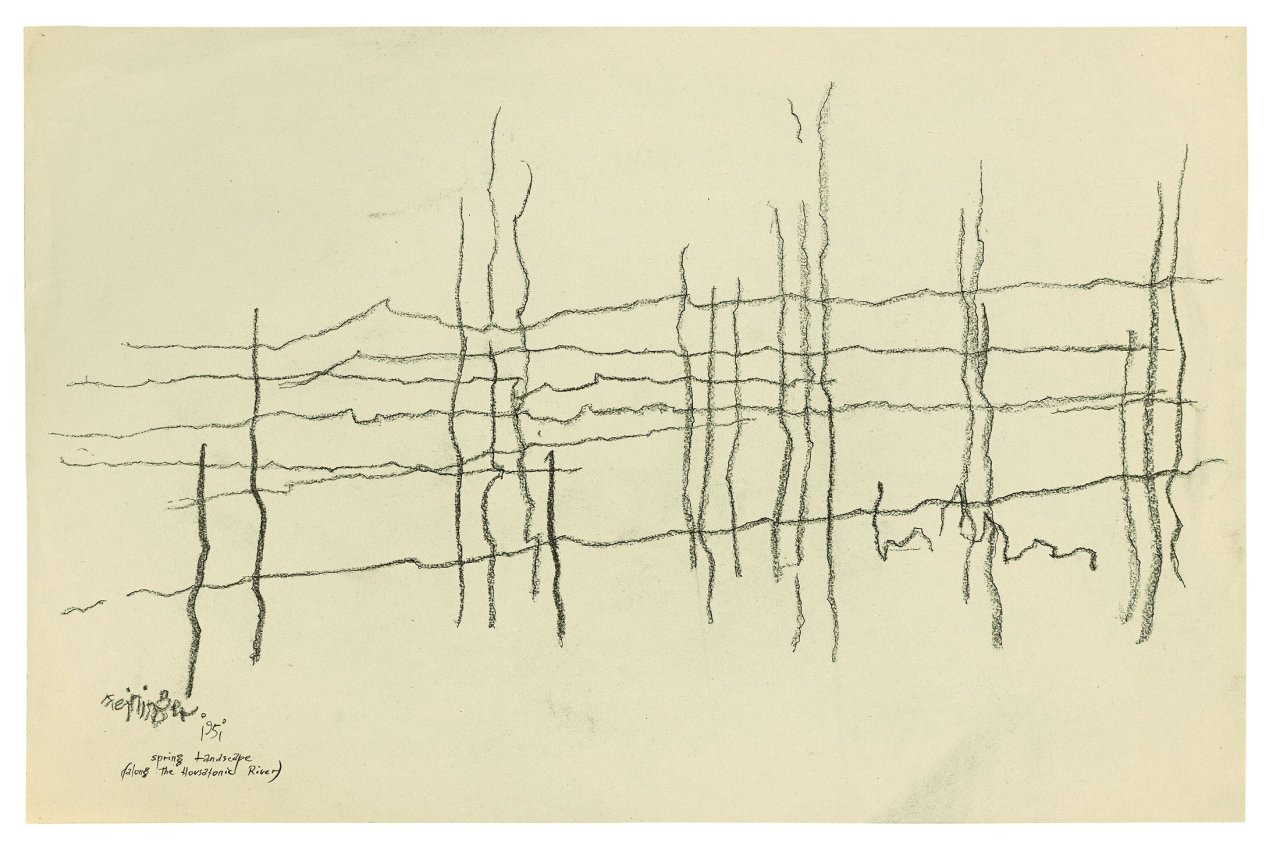 Auf diesem Bild ist das folgende Kunstwerk zu sehen: Lyonel Feininger. „Spring Landscape (along the Housatonic River)“. 1951.