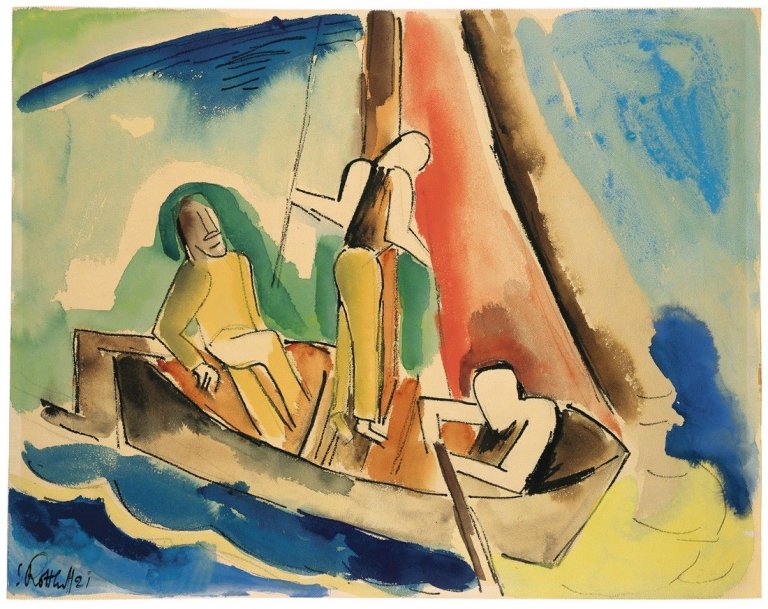 Auf diesem Bild ist das folgende Kunstwerk zu sehen: Karl Schmidt-Rottluff. "Fischerboot". 1921.