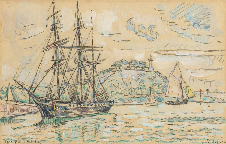 Auf diesem Bild ist das folgende Kunstwerk zu sehen: Paul Signac. Schiffe vor Paimpol (Bretagne). 1927.