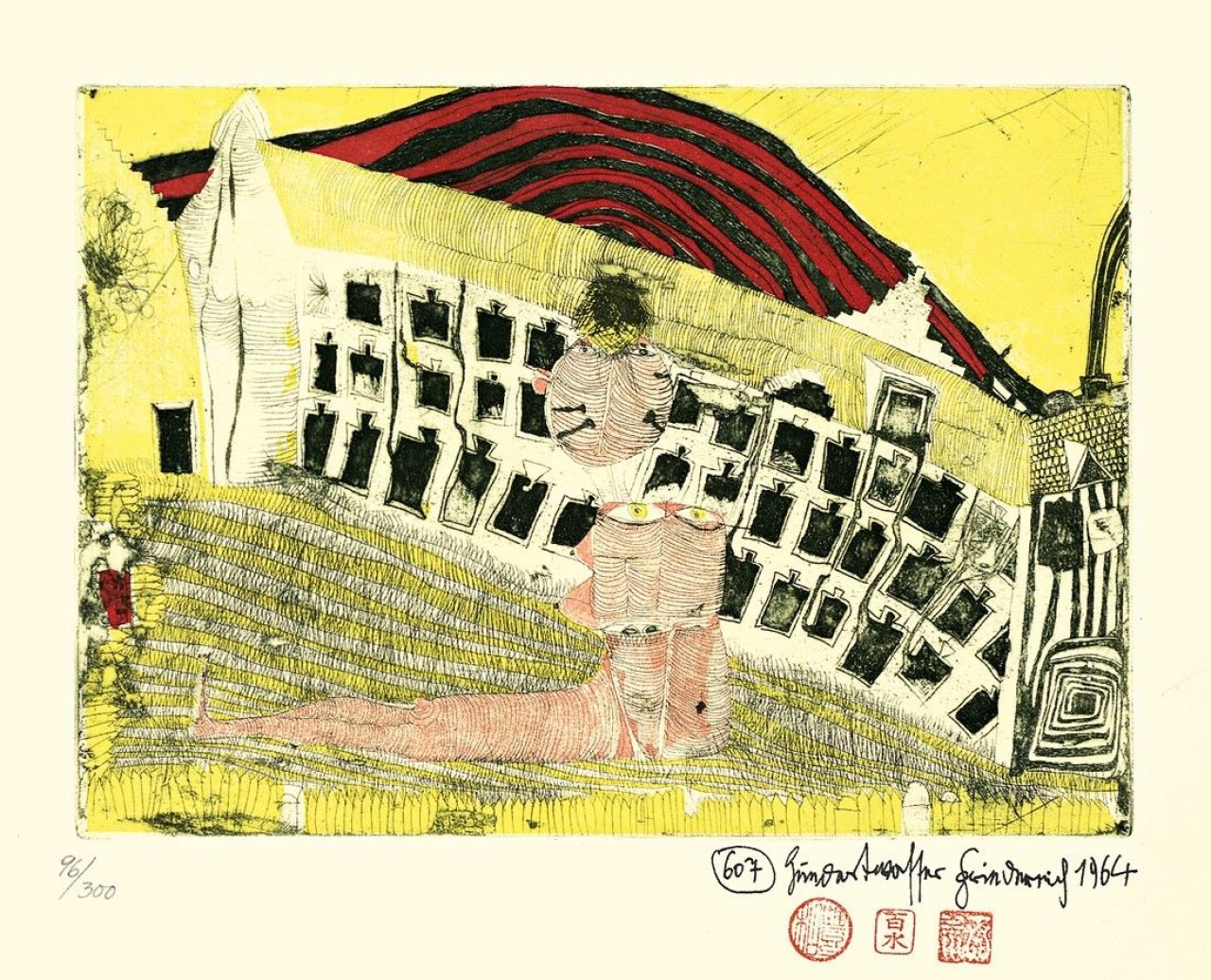 This picture shows the following artwork: Friedensreich Hundertwasser. „Mädchenfund im Gras“. 1964.