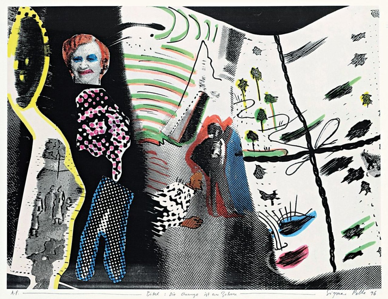 Auf diesem Bild ist das folgende Kunstwerk zu sehen: Sigmar Polke. „S schmeckt Pfirsich von H.“. 1996.