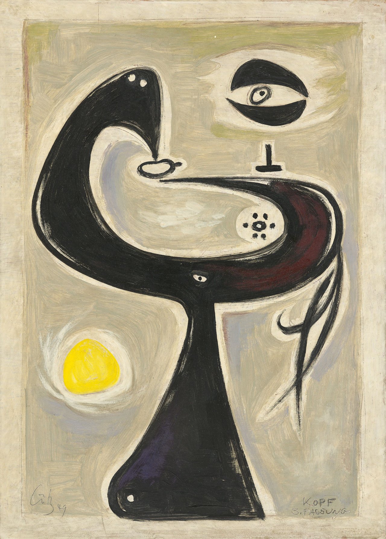 Auf diesem Bild ist das folgende Kunstwerk zu sehen: Karl Otto Götz. „24 Variationen mit 1 Faktur (Thema: Kopf 3“ („Kopf 3. Fassung“). 1949.