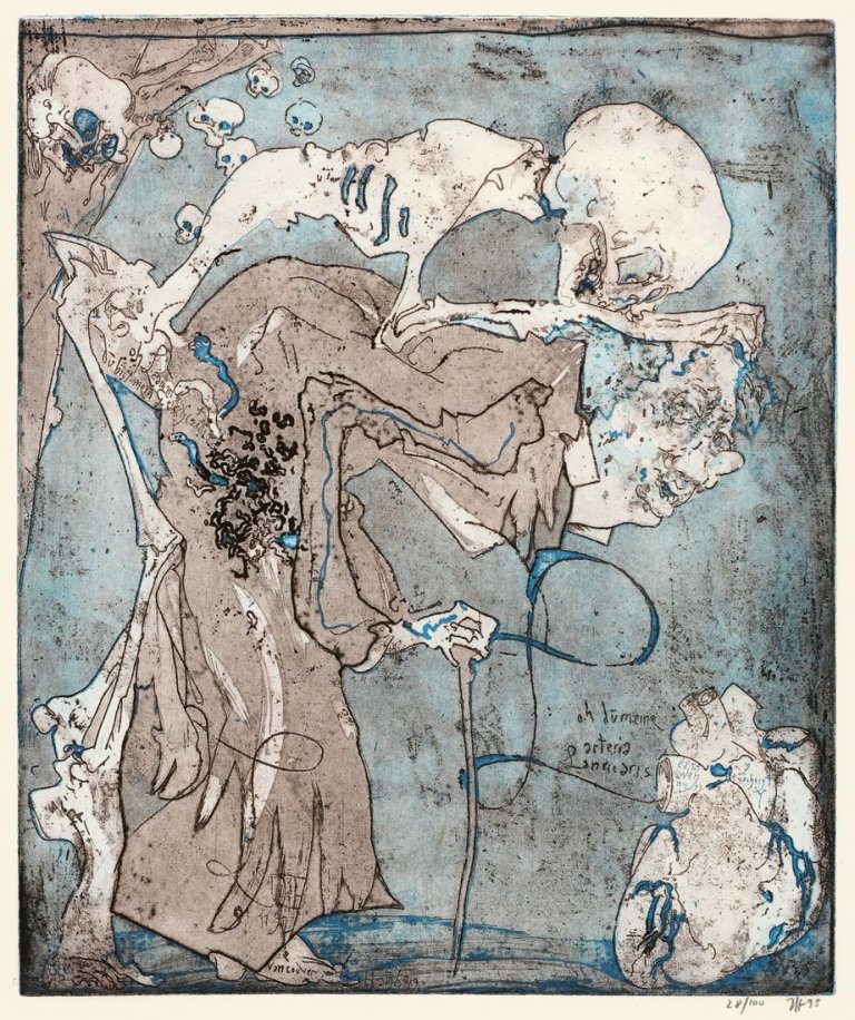 Auf diesem Bild ist das folgende Kunstwerk zu sehen: Horst Janssen. Vancouver Hamburg (Selbst mit Tod). 1993.