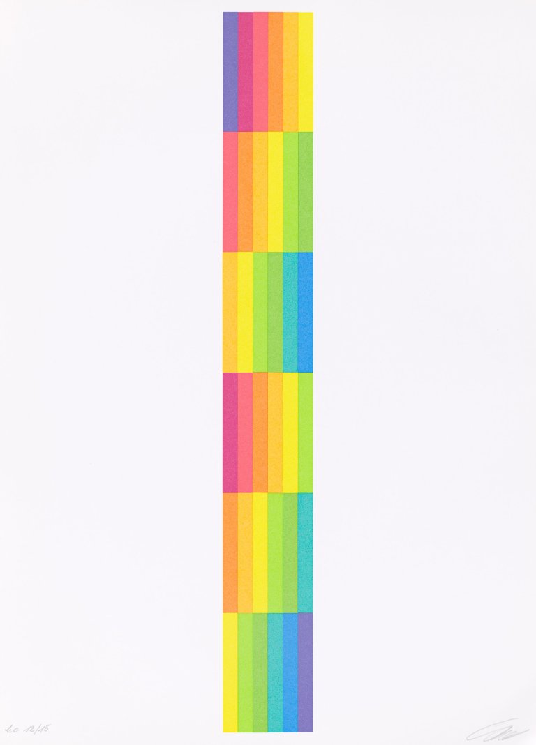 Auf diesem Bild ist das folgende Kunstwerk zu sehen: Richard Paul Lohse. „vier vertikale serielle strukturen“. 1980.