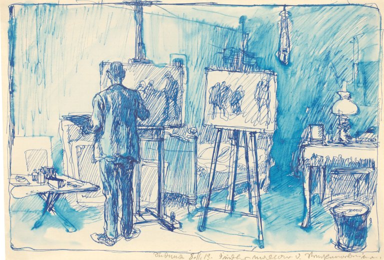 Auf diesem Bild ist das folgende Kunstwerk zu sehen: George Grosz. „Atelier Fiedler / Grosz, Berlin-Südende“. 1912.