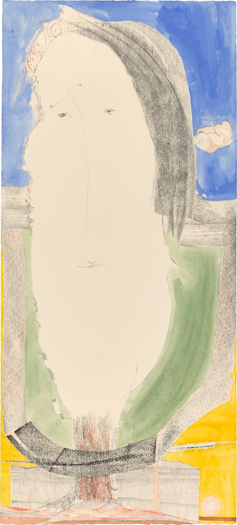 Auf diesem Bild ist das folgende Kunstwerk zu sehen: Gerhard Altenbourg. „Frohlocke Pappel-Sphinx: Schauer, nackt und bloß“. 1984.