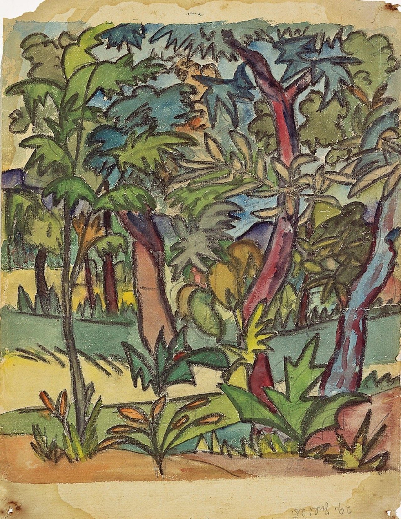 Auf diesem Bild ist das folgende Kunstwerk zu sehen: Hermann Hesse. Tessiner Landschaft (Bäume). 1925.