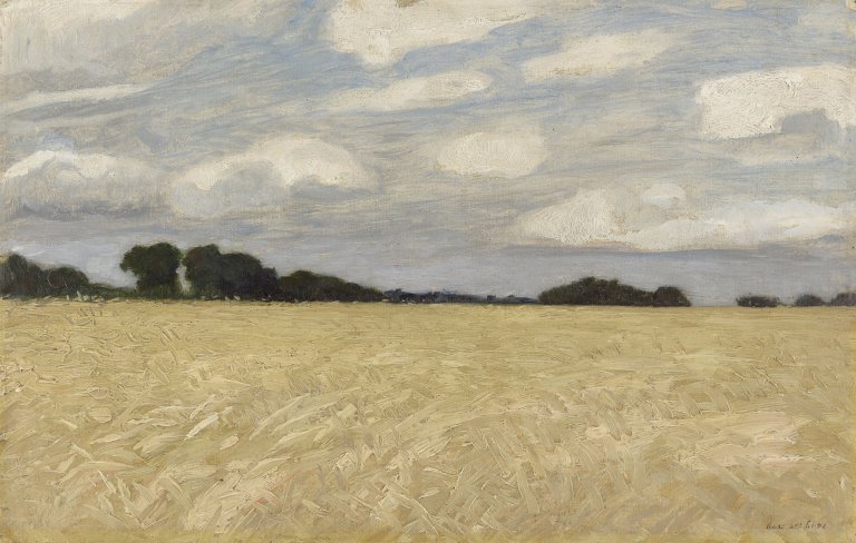 Auf diesem Bild ist das folgende Kunstwerk zu sehen: Hans am Ende. Kornfeld. Um 1897.