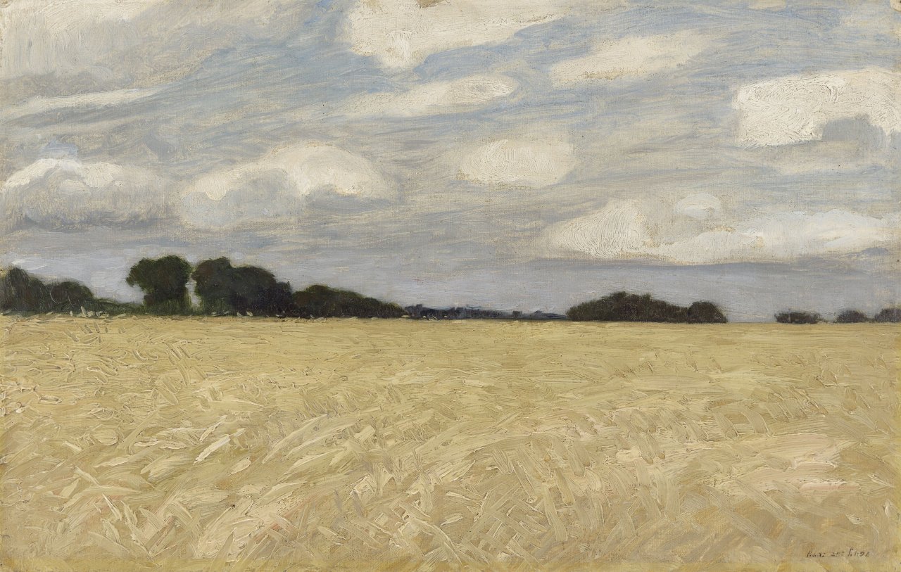 Auf diesem Bild ist das folgende Kunstwerk zu sehen: Hans am Ende. Kornfeld. Um 1897.