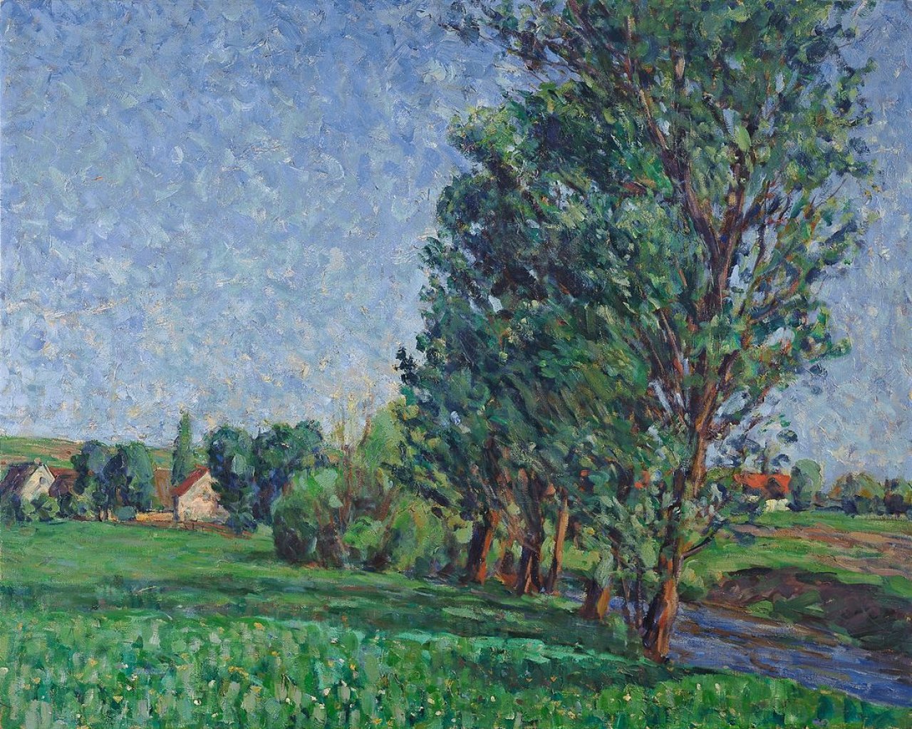 Auf diesem Bild ist das folgende Kunstwerk zu sehen: Oskar Moll. „Sommerliche Wiesenlandschaft mit Bäumen“. Um 1906.