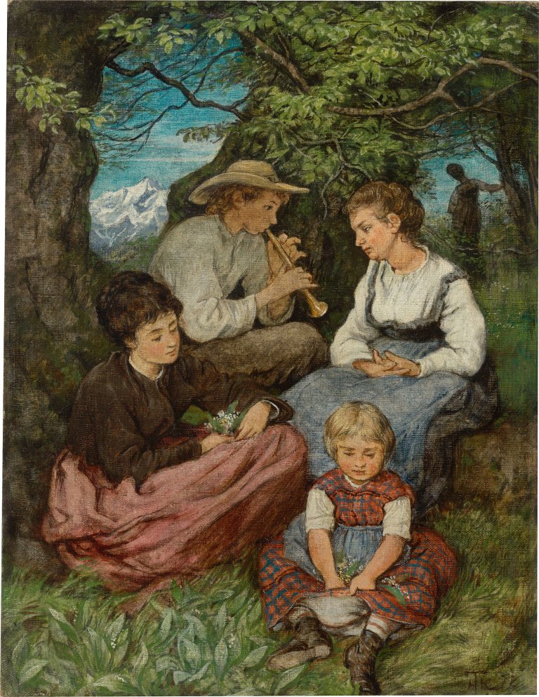 Auf diesem Bild ist das folgende Kunstwerk zu sehen: Hans Thoma. Frühlingsrast. 1878.
