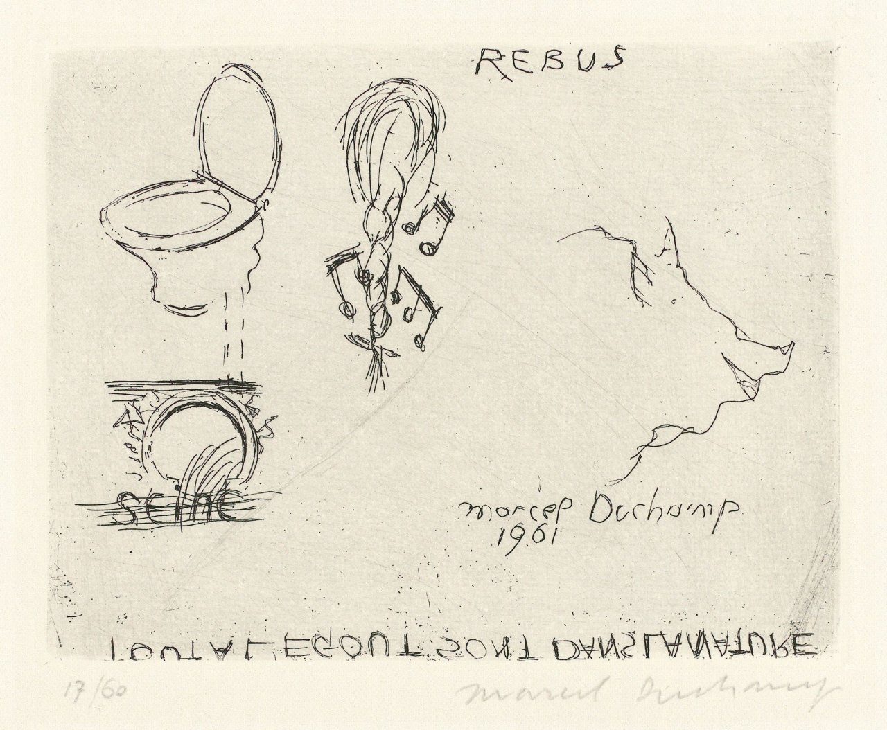This picture shows the following artwork: Marcel Duchamp. „Rebus“. 1961.